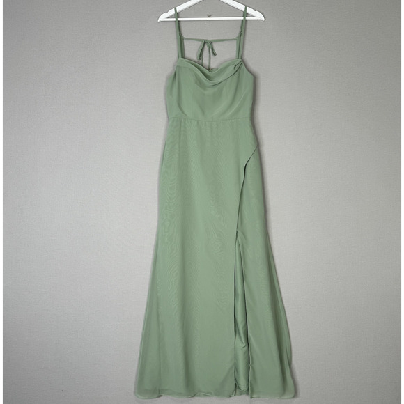 Azazie Dress Womens 6 Dusty Sage Green Formal Maxi Gown Bridesmaid Cowl Backless - Picture 1 of 15